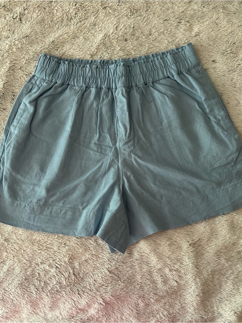 Linen Blend Women’s Elastic-Waist Casual Shorts in Slate Blue NWOT Large